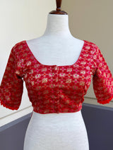 Size 36 | Red Readymade Blouse with Elephant and Peacock Motifs in Silk | Ready to Wear Blouses | Red Color Blouse | Stitched Blouse - Kaash