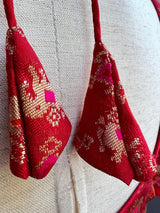 Size 36 – Red Readymade Blouse with Elephant and Peacock Motifs in Silk - Kaash