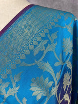 Sky Blue Color Floral Jaal Muted Gold Zari Weaved Dupatta - Kaash