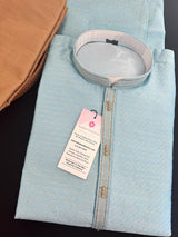 Sky Blue men's kurta pajama in soft silk with small zari weaving with embroidery — Kaash Collection