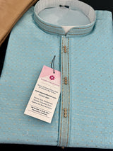 Sky Blue Color Men Kurta Pajama with Weave and Zari Work | Mens Ethnic Wear | Sherwani Style Kurta for Wedding - Kaash