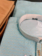 Sky Blue Color Men Kurta Pajama with Weave and Zari Work | Mens Ethnic Wear | Sherwani Style Kurta for Wedding - Kaash