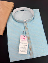 Sky Blue Color Men Kurta Pajama with Weave and Zari Work | Mens Ethnic Wear | Sherwani Style Kurta for Wedding - Kaash
