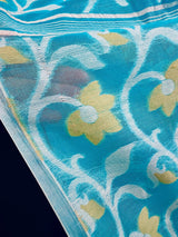 Sky Blue Color Muslin Bengali Jamdani Weaved Saree | Traditional Bengali Saree | Jamdani Saree | Kaash Collection - Kaash