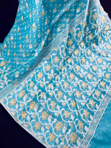 Sky Blue Color Muslin Bengali Jamdani Weaved Saree | Traditional Bengali Saree | Jamdani Saree | Kaash Collection - Kaash