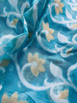 Sky Blue Color Muslin Bengali Jamdani Weaved Saree | Traditional Bengali Saree - Kaash
