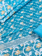 Sky Blue Color Muslin Bengali Jamdani Weaved Saree | Traditional Bengali Saree - Kaash