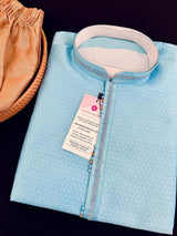 Sky Blue Color Raw Silk Kurta Pajama for Men in Self Design - Kaash