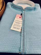 Sky Blue Color Raw Silk Kurta Pajama for Men in Self Design - Kaash