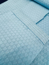 Sky Blue Color Raw Silk Kurta Pajama for Men in Self Design - Kaash