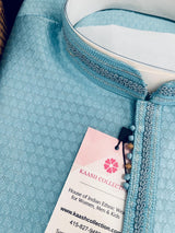 Sky Blue Color Raw Silk Kurta Pajama for Men in Self Design | Men Ethnic Wear | Wedding Wear Kurta for Men | Party Wear Indian Kurta - Kaash