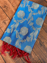 Sky Blue Banarasi Floral Jaal dupatta in banarasi silk (non-pure) with floral jaal with muted gold zari — Kaash Collection