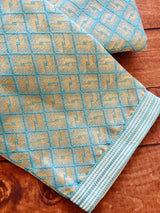 Sky Blue Soft Raw Silk designer Men Kurta Pajama with Self Design material with facy buttons - Kaash