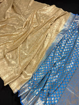 Sky Blue with Beige Gold (Half-and-Half) Banarasi saree in banarasi silk with half and half (aadha-aadha) design — Kaash Collection