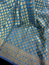 Sky Blue withBeige Gold Half n Half Traditional Banarasi Handloom Saree | Banarasi Silk Saree - Kaash