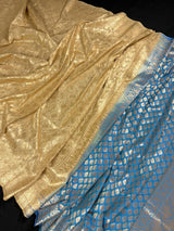 Sky Blue withBeige Gold Half n Half Traditional Banarasi Handloom Saree | Banarasi Silk Saree - Kaash