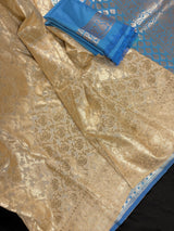 Sky Blue withBeige Gold Half n Half Traditional Banarasi Handloom Saree | Banarasi Silk Saree - Kaash