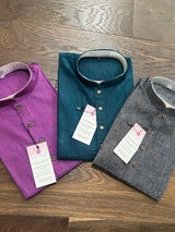 Slate Grey Color Kurta | Teal Color Kurta | Purple Color Kurta | Pure Cotton Handloom Kurta with White Pajama | Summer Wear | Gift For Him - Kaash