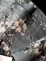 Slate Grey men's kurta pajama in cotton silk with floral digital prints — Kaash Collection
