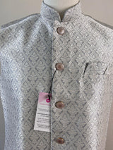 Silver Grey men's Nehru/Modi jacket in raw silk with zari buttis weaving — Kaash Collection