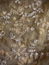 Beige soft organza silk dupatta with muted gold zari, embroidery & sequins — Kaash Collection
