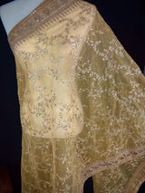 Beige soft organza silk dupatta with muted gold zari, embroidery & sequins — Kaash Collection