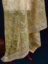 Beige soft organza silk dupatta with muted gold zari, embroidery & sequins — Kaash Collection