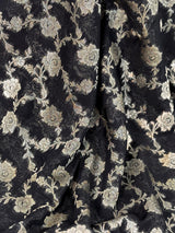 Statement Black banarasi semi chiffon georgette silk saree with muted silver zari weave — Kaash Collection