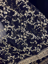 Black soft organza silk dupatta with muted gold zari, embroidery & sequin — Kaash Collection