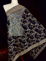 Black soft organza silk dupatta with muted gold zari, embroidery & sequin — Kaash Collection