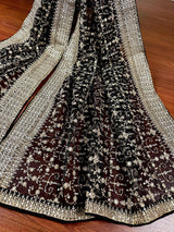 Black soft organza silk dupatta with muted gold zari, embroidery & sequin jaal — Kaash Collection