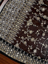Black soft organza silk dupatta with muted gold zari, embroidery & sequin jaal — Kaash Collection