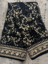 Black soft organza silk dupatta with muted gold zari, embroidery & sequin — Kaash Collection
