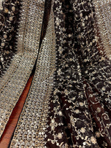 Black soft organza silk dupatta with muted gold zari, embroidery & sequin jaal — Kaash Collection