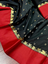 Statement Black Color Saree with Red Color Satin Patta border - Kaash