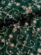 Bottle Green soft organza silk dupatta with muted gold zari, embroidery & sequin — Kaash Collection