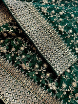 Bottle Green soft organza silk dupatta with muted gold zari, embroidery & sequin — Kaash Collection