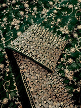 Bottle Green soft organza silk dupatta with muted gold zari, embroidery & sequin — Kaash Collection
