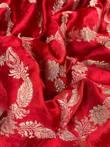 Statement Bright Red Color Pure Banarasi Satin Silk Saree with Handwoven Gold Zari Weaved Saree - Silk Mark Certified - Kaash