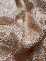 Statement Creamy Gold Color with Red Blouse Pure Banarasi Satin Silk Saree with Handwoven Gold Zari Weaved Saree - Silk Mark Certified - Kaash