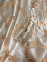 Statement Creamy Gold Color with Red Blouse Pure Banarasi Satin Silk Saree with Handwoven Gold Zari Weaved Saree - Silk Mark Certified - Kaash