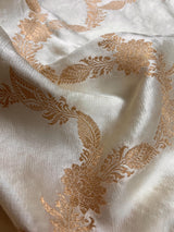 Statement Creamy Gold Color with Red Blouse Pure Banarasi Satin Silk Saree with Handwoven Gold Zari Weaved Saree - Silk Mark Certified - Kaash