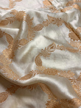 Statement Creamy Gold Color with Red Blouse Pure Banarasi Satin Silk Saree with Handwoven Gold Zari Weaved Saree - Silk Mark Certified - Kaash