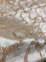 Statement Creamy Gold Color with Red Blouse Pure Banarasi Satin Silk Saree with Handwoven Gold Zari Weaved Saree - Silk Mark Certified - Kaash