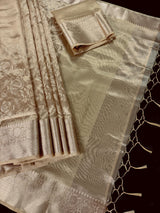 Deep Champagne Banarasi Tissue saree in banarasi tissue silk with intricate floral embroidery on tissue silk — Kaash Collection