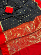 Statement Designer Black with red color Border and Pallu Saree - Kaash