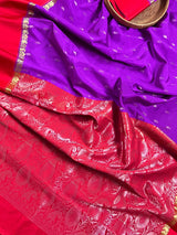 Statement Designer Light Violet with Red border and Pallu Saree | Banarasi Silk Saree | Soft Silk Saree - Kaash