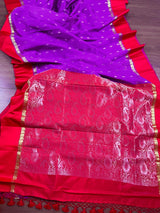 Statement Designer Light Violet with Red border and Pallu Saree | Banarasi Silk Saree | Soft Silk Saree - Kaash