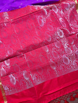 Statement Designer Light Violet with Red border and Pallu Saree | Banarasi Silk Saree | Soft Silk Saree - Kaash