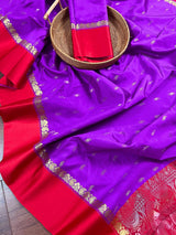 Statement Designer Light Violet with Red border and Pallu Saree | Banarasi Silk Saree | Soft Silk Saree - Kaash